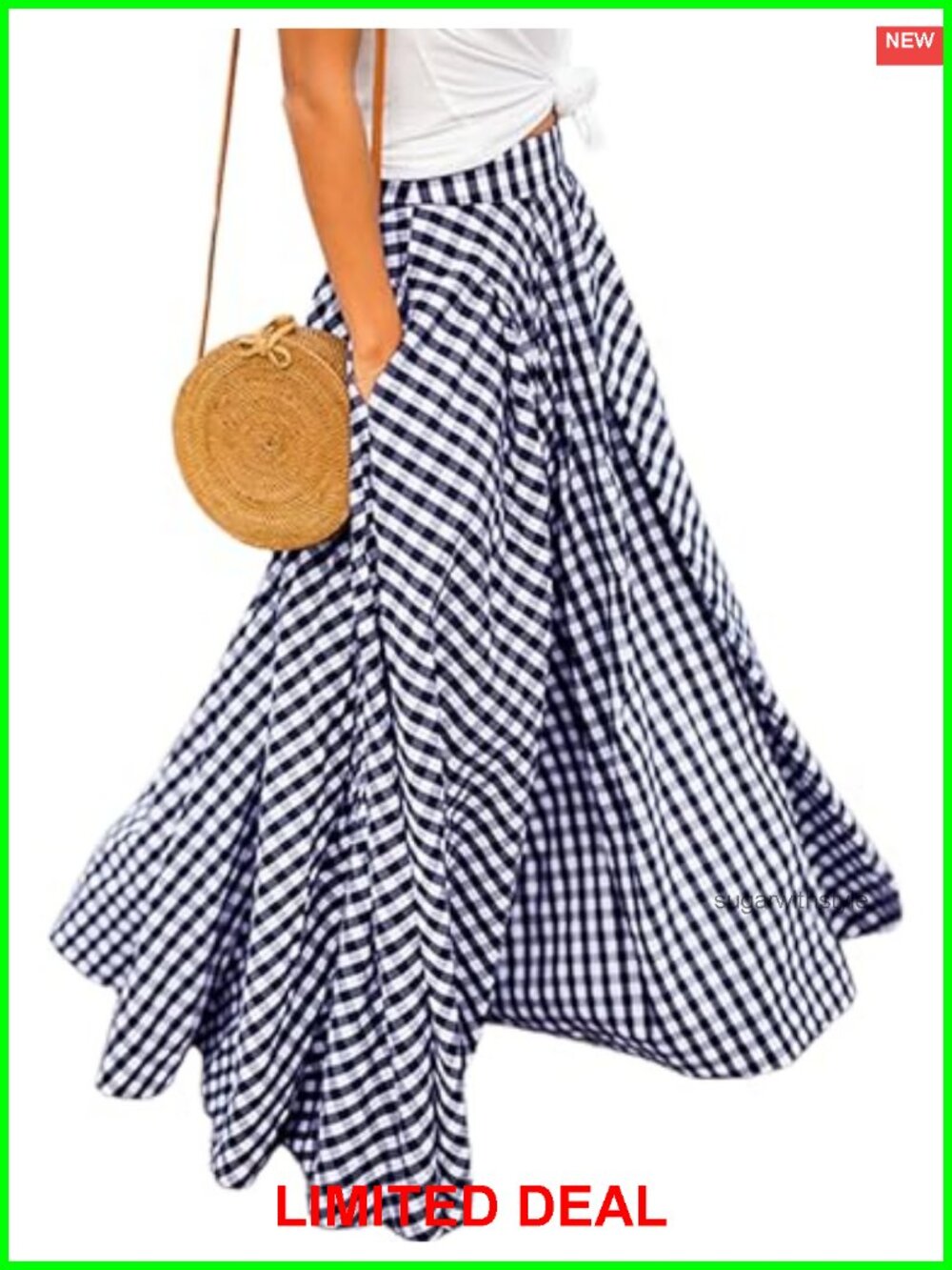 Gingham Plaid Maxi Skirt High Waist A-Line Pleated Long Skirt